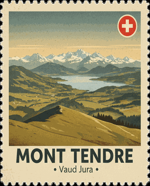 Mont Tendre vintage travel stamp