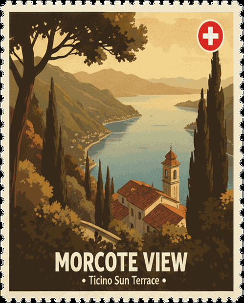 Morcote View vintage travel stamp