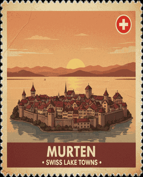 Murten vintage travel stamp