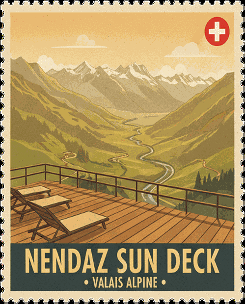 Nendaz Sun Deck vintage travel stamp