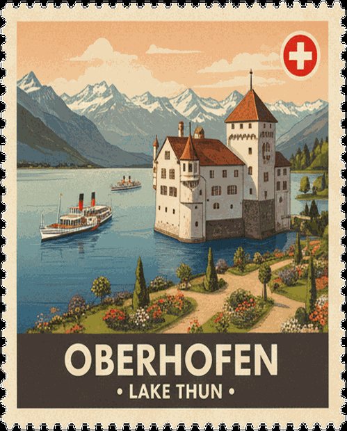 Oberhofen vintage travel stamp