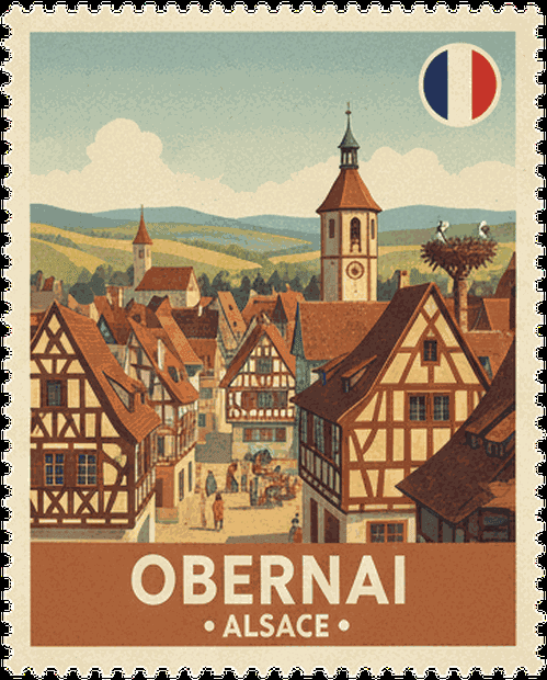 Obernai vintage travel stamp