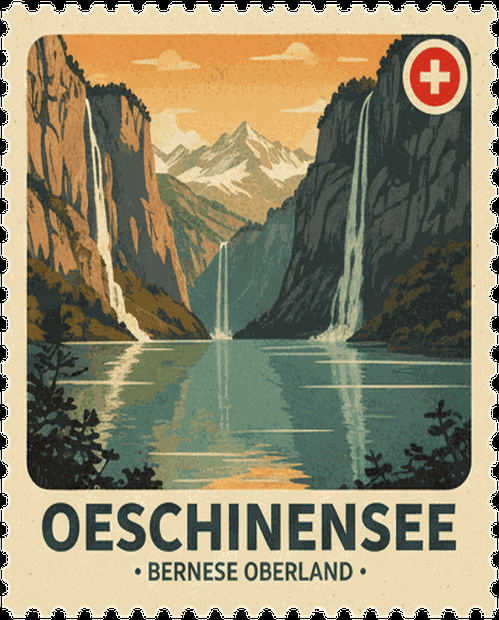 Oeschinensee vintage travel stamp