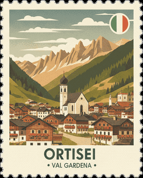Ortisei vintage travel stamp