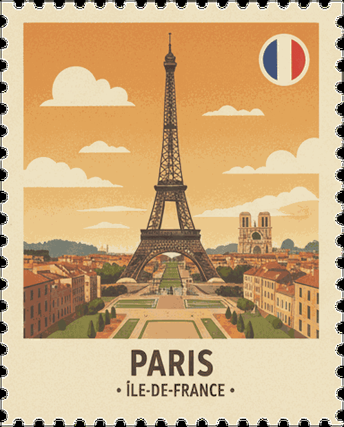 Paris vintage travel stamp