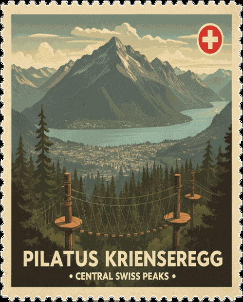 Pilatus Krienseregg vintage travel stamp