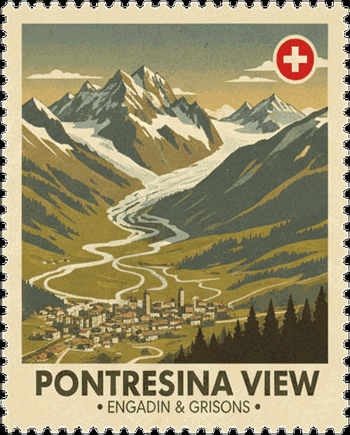Pizol Vista vintage travel stamp