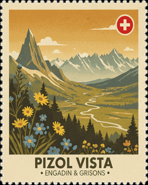 Pontresina View vintage travel stamp
