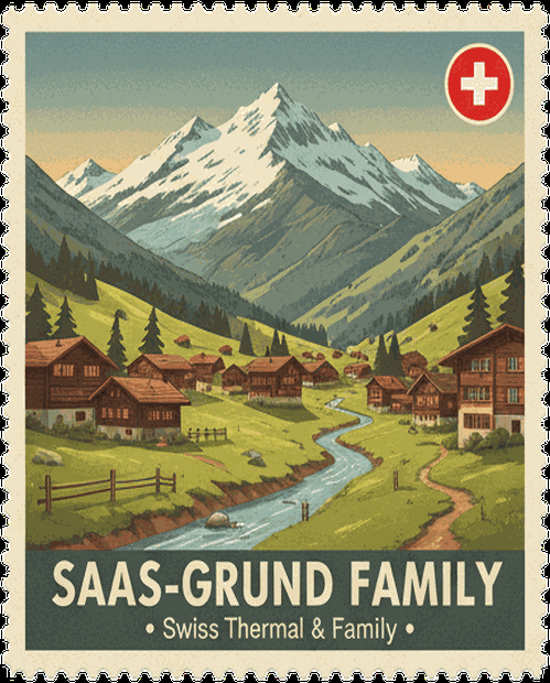 Saas-Grund Family vintage travel stamp