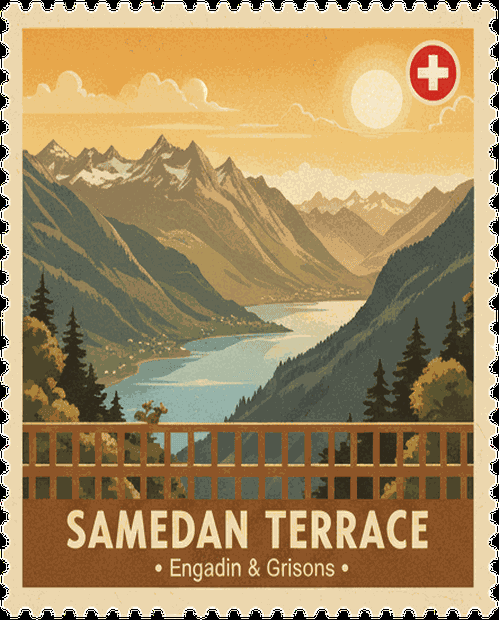 Samedan Terrace vintage travel stamp