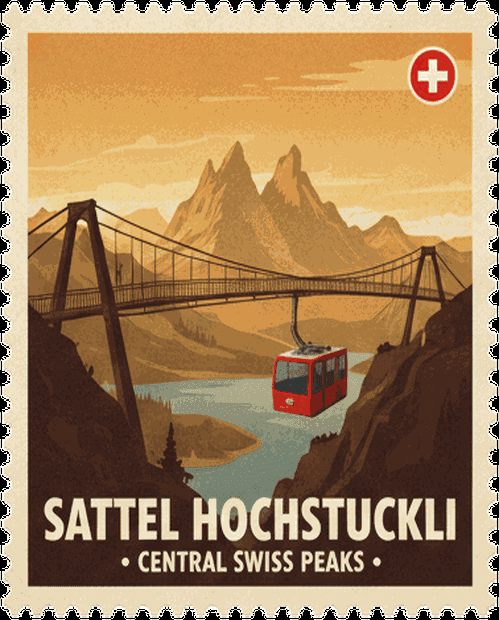 Sattel Hochstuckli vintage travel stamp