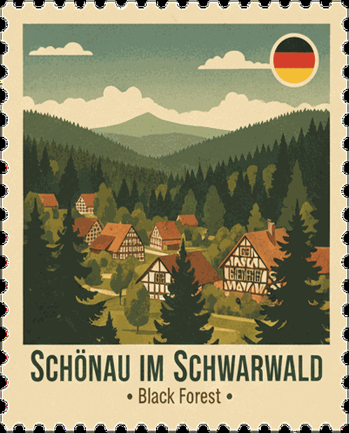 Schönau im Schwarzwald vintage travel stamp