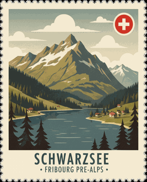 Schwarzsee vintage travel stamp