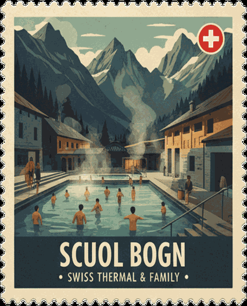 Scuol Bogn vintage travel stamp