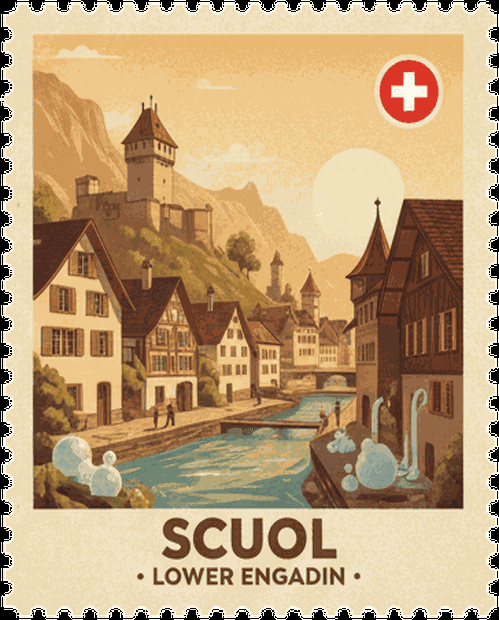 Scuol vintage travel stamp