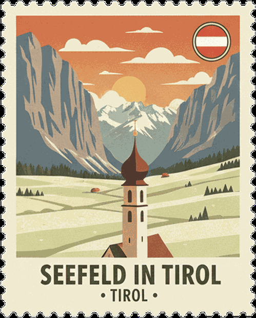 Seefeld in Tirol vintage travel stamp