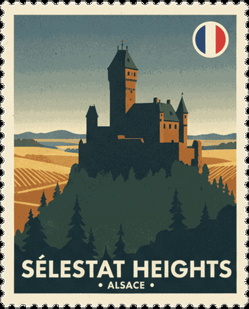 Sélestat Heights vintage travel stamp