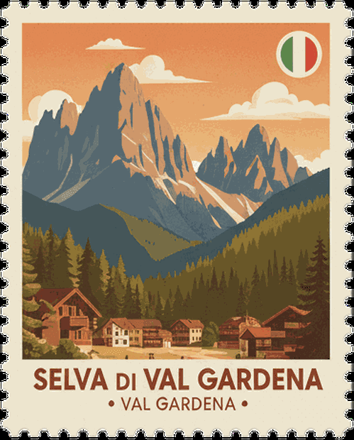 Selva di Val Gardena vintage travel stamp