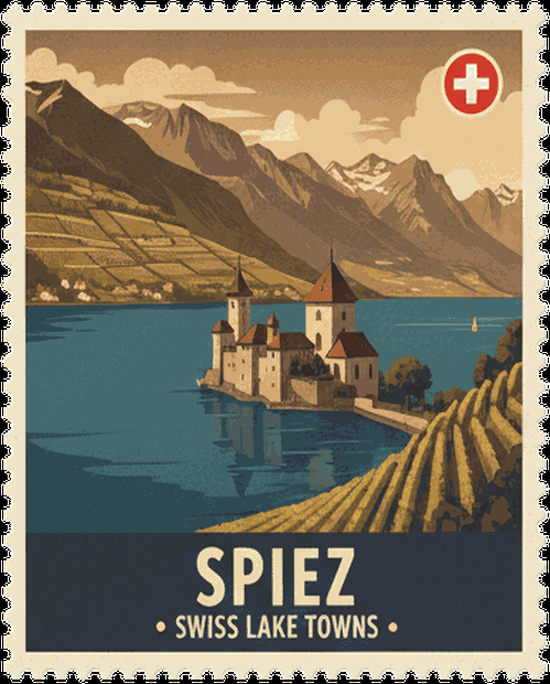 Spiez vintage travel stamp