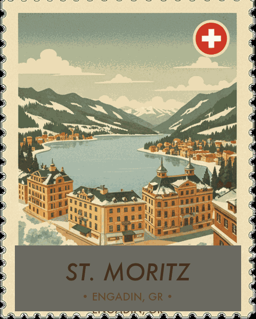 St. Moritz vintage travel stamp