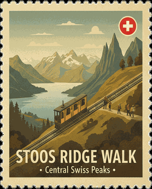 Stoos Ridge Walk vintage travel stamp