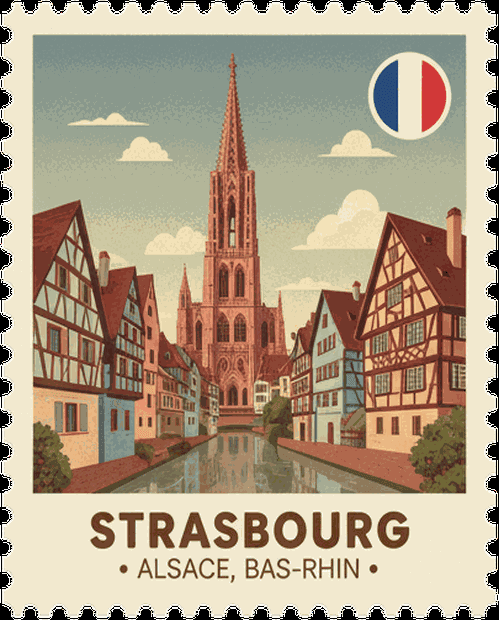 Strasbourg vintage travel stamp