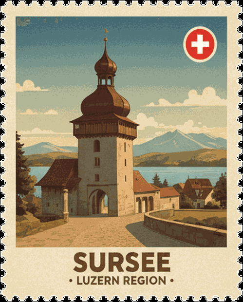 Sursee vintage travel stamp
