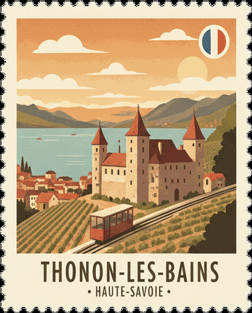 Thonon-les-Bains vintage travel stamp
