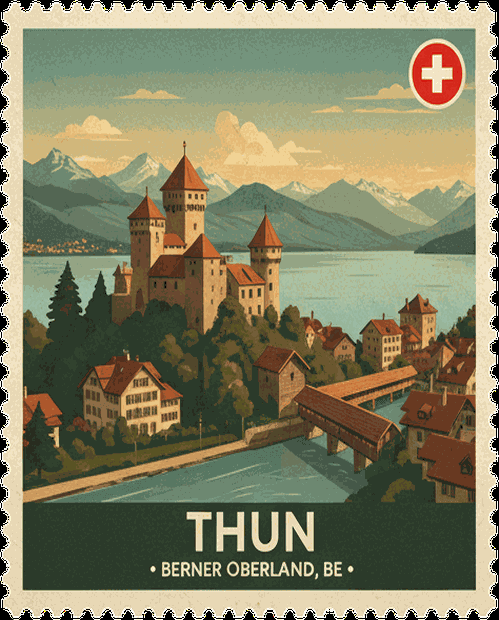Thun vintage travel stamp