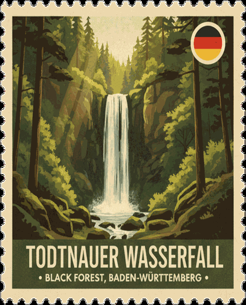 Todtnauer Wasserfall vintage travel stamp
