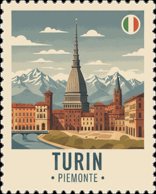 Turin vintage travel stamp