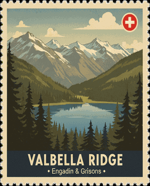 Valbella Ridge vintage travel stamp