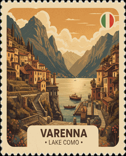 Varenna vintage travel stamp