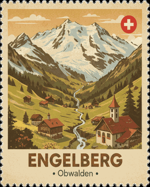 Villars vintage travel stamp