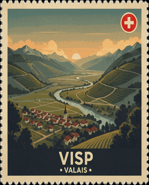 Visp vintage travel stamp