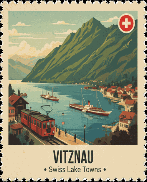 Vitznau vintage travel stamp
