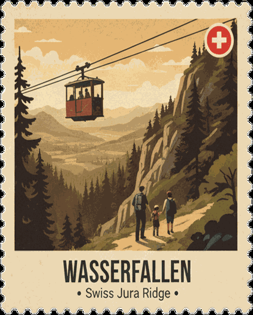 Wasserfallen vintage travel stamp