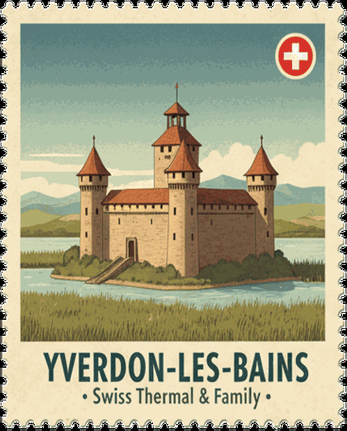 Yverdon-les-Bains vintage travel stamp