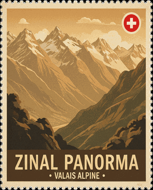 Zinal Panorama vintage travel stamp