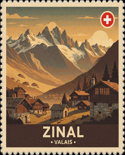Zinal vintage travel stamp