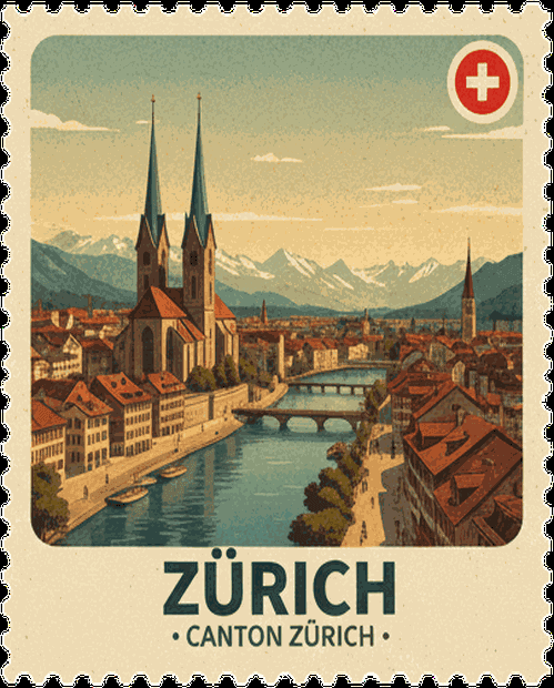 Zürich vintage travel stamp
